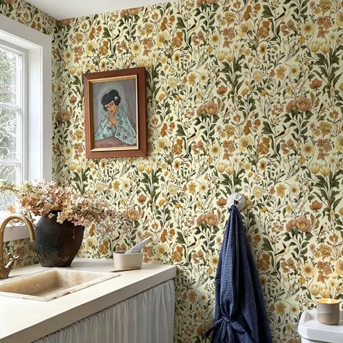 Jeweluck Floral Peel and Stick Wallpaper Bird Wall Paper 16.9" x 118.1" - Image 6