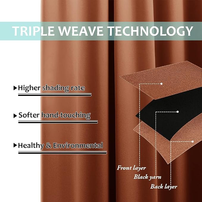 NICETOWN Burnt Orange 100% Blackout Lined Curtains, 2 Thick Layers Completely - Image 6