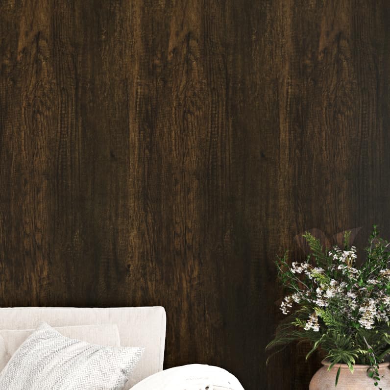 Dark Walnut Contact Paper Thick Rustic Faux Wood Grain Peel and Stick Wallpaper by Yullpaper