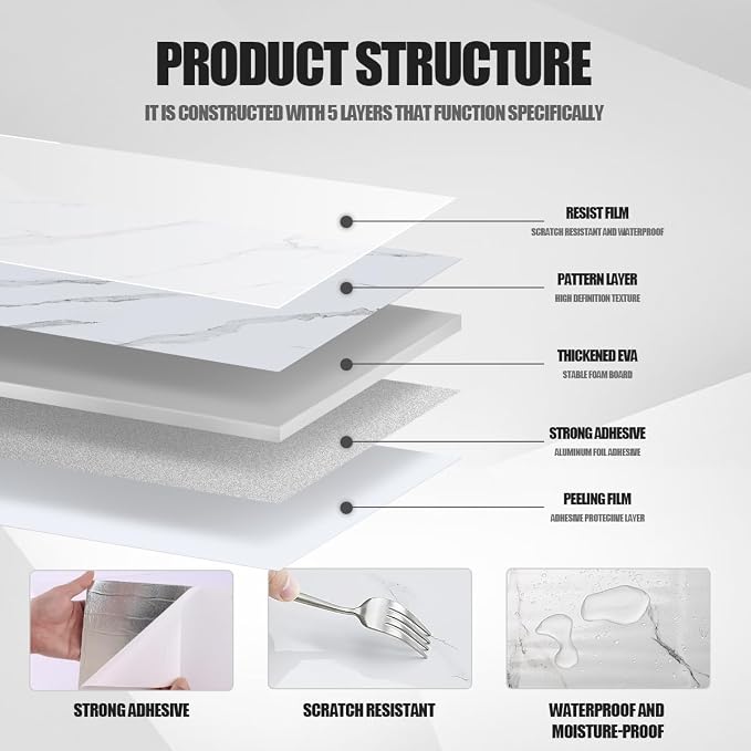 10pcs Thick Marble Peel and Stick Waterproof Wall Panels, Heat-Resistant - Image 5