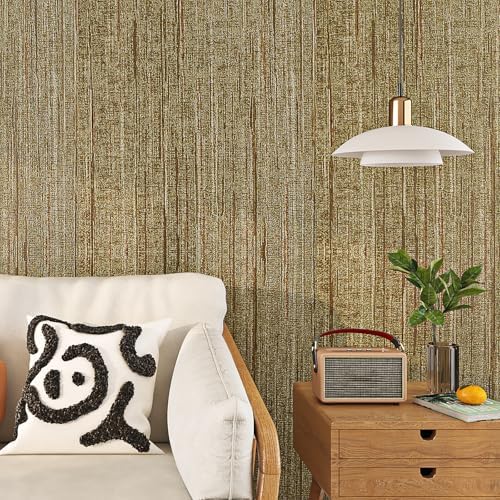 Livelynine Gold Grasscloth Peel and Stick Wallpaper Textured Accent Wall Paper - Image 5