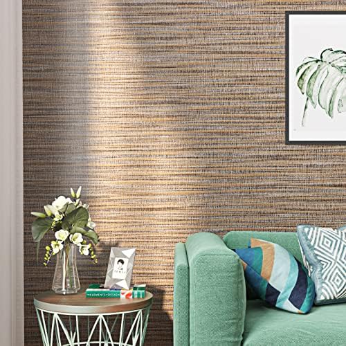 FunStick 15.7"x240" Brown Grasscloth Peel and Stick Wallpaper Textured Fabric by FunStick