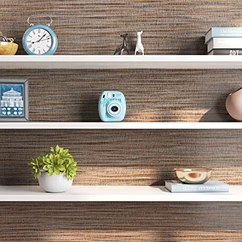 FunStick 15.7"x472" Grasscloth Peel and Stick Wallpaper Removable Tan Brown - Image 2