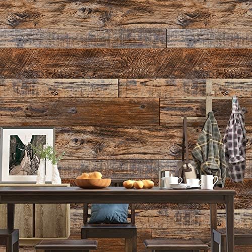 WENMER 17.71" x 118" Brown Wood Wallpaper Peel and Stick Shiplap Self Adhesive - Image 4