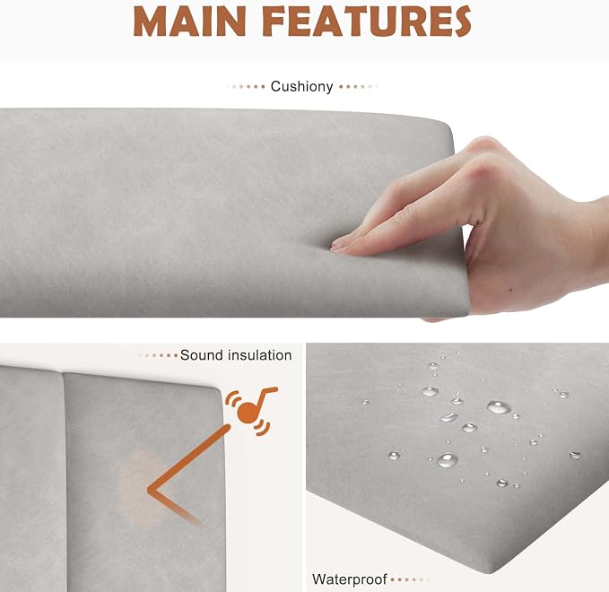 IFNOW Wall Mounted Upholstered Headboard King, 3D Peel and Stick Soundproof - Image 3
