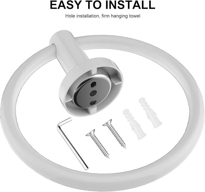 SetSail Towel Holder for Bathroom Wall Screw-in White Towel Ring Stainless - Image 4