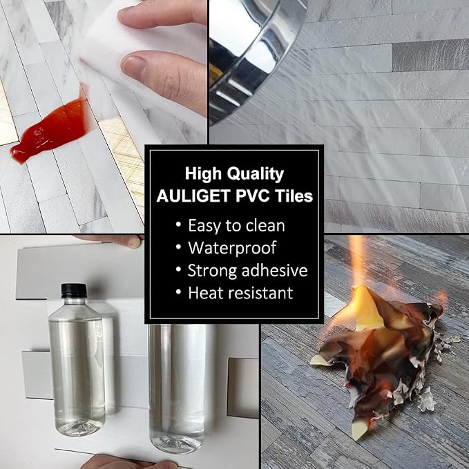 AULIGET Faux Stone Peel and Stick Backsplash, PVC Mixed Metal Wall Tiles Stick - Image 5