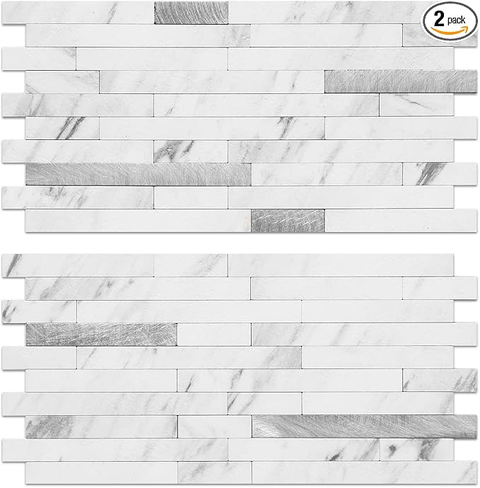 AULIGET Faux Stone Peel and Stick Backsplash, PVC Mixed Metal Wall Tiles Stick by AULIGET
