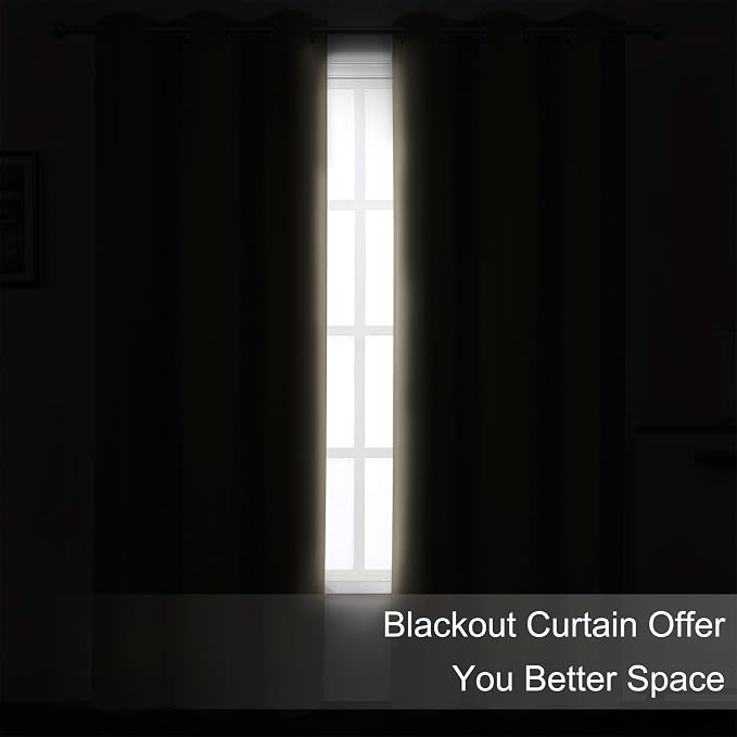 LEMOMO Blackout Curtains 66 x 54 Inch Long Khaki Curtains Set of 2 Panels Room - Image 3