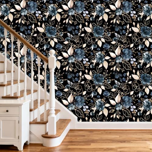 Black Gold Floral Peel and Stick Wallpaper 17.7"x118" - Image 4