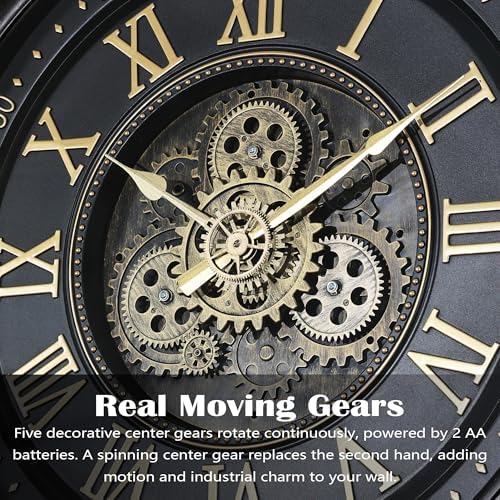 AYRELY® 24IN Decorative Moving Gear Large Wall Clock, Oversized Industrial - Image 2