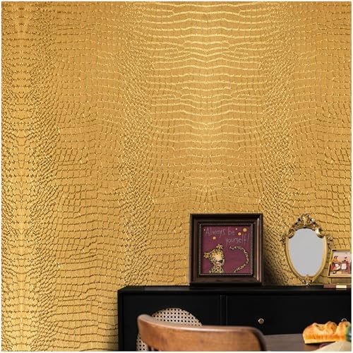 Peel and Stick Wallpaper Gold Crocodile Wallpaper 15.7" X 197" by Oneoftheworld