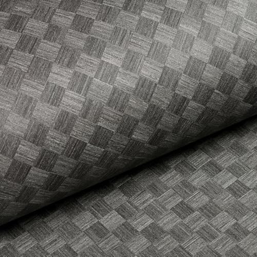 Livelynine 15.8x197 Peel and Stick Grasscloth Woven Wallpaper Black Squares - Image 6