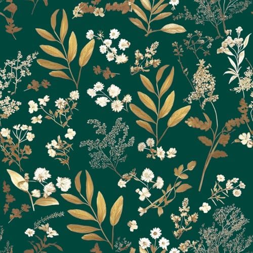 Laatse Vintage Dark Green Gold Floral Peel and Stick Wallpaper 17.5"x197" by Laatse
