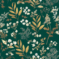 Laatse Vintage Dark Green Gold Floral Peel and Stick Wallpaper 17.5"x197" by Laatse