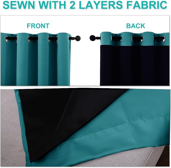 NICETOWN Peacock Teal 100% Blackout Lined Curtains, 2 Thick Layers Narrow Wide - Image 5