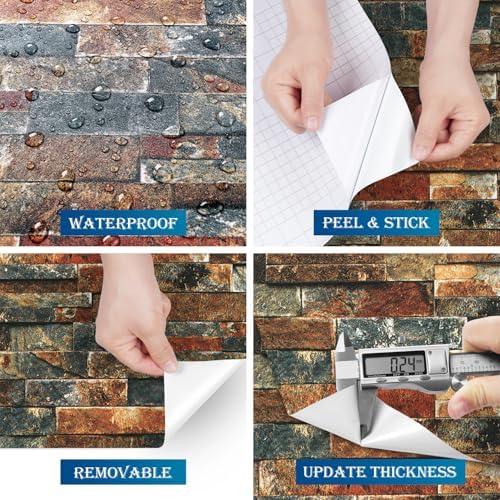FunStick Vintage Faux Brick Wallpaper Peel and Stick 3D Textured Squares Brown - Image 4