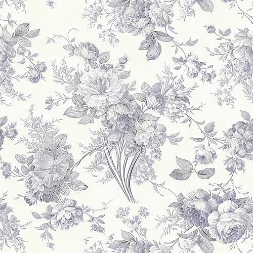 Jeweluck Gray White Floral Peel and Stick Wallpaper Vintage 16.9"x 196.8" by Jeweluck