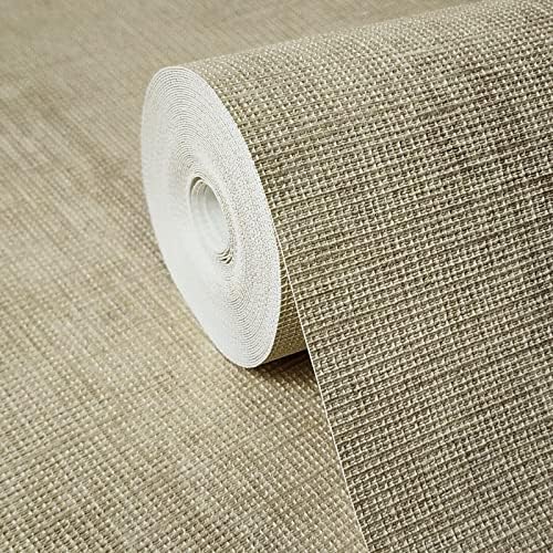 Embossed Gold Brass Metallic Faux sisal grasscloth Woven Textured Wallpaper roll by Unknown
