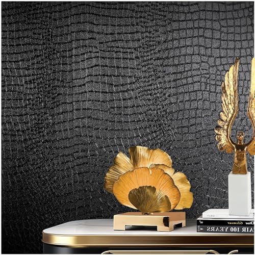 Black Peel and Stick Wallpaper, 15.7'' X 118'' Crocodile Wallpaper by Oneoftheworld