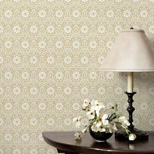 Floral Wallpaper Peel and Stick Vintage Boho Cream Damask Wallpaper Textured - Image 3