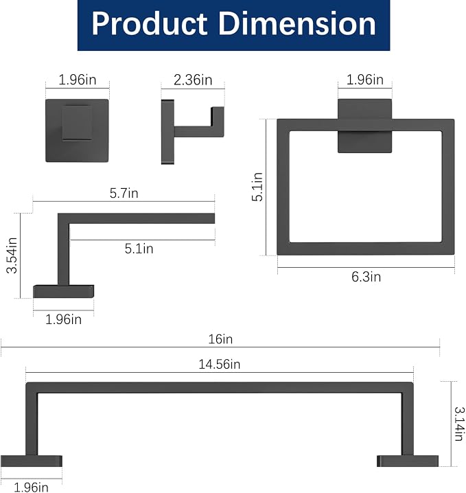 Gypie 5-Piece Bathroom Hardware Accessories Set, Towel Racks - Image 4
