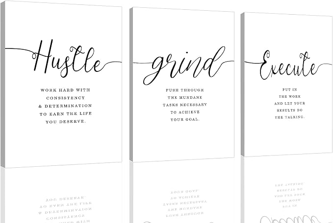 Framed Canvas Wall Art Hustle Quote, Office Wall Art, Positive Motivational Set by EPHANYART
