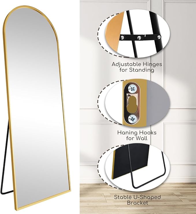 Prywot Arched Floor Mirror, 57 "x 20" Full Length Mirror Wall Mirrors Hanging - Image 3