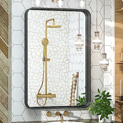 TokeShimi 20 x 30 Inch Matte Black Bathroom Wall Mirror Vanity Metal Frame by TokeShimi