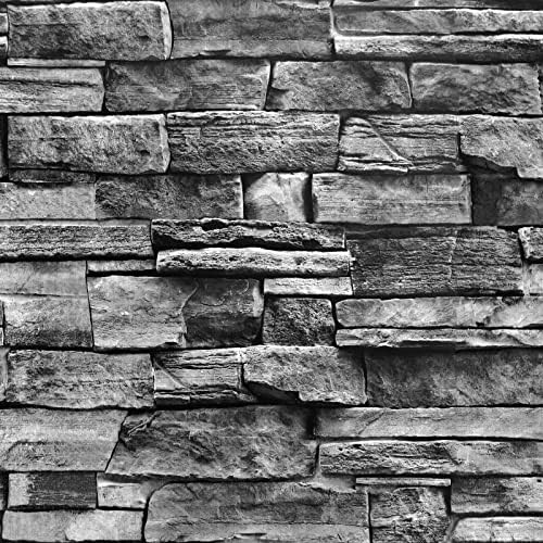 Jeweluck Grey Brick Wallpaper Stone Peel and Stick Wallpaper 17.7”×236.2” by Jeweluck