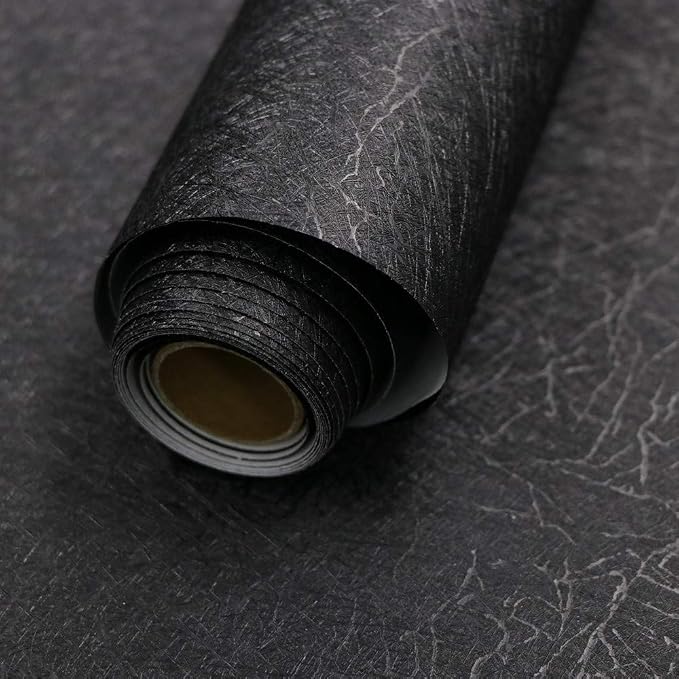 15.7" X 118" Black Silk Wallpaper Embossed Self Adhesive Peel and Stick - Image 9