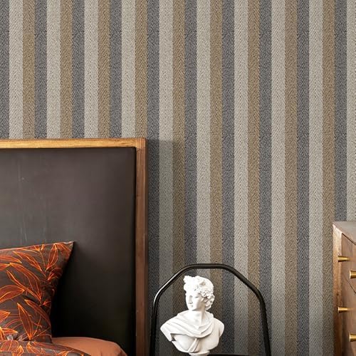 Herringbone Striped Peel and Stick Wallpaper 17.3"x120" Black Grey Brown - Image 3