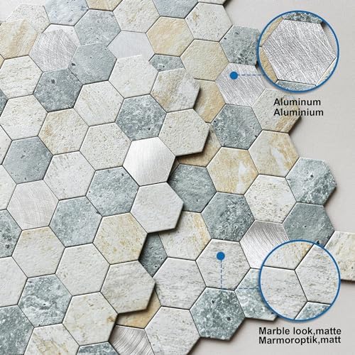 Peel and Stick Backsplash Hexagon Marble Tiles Blue Green 5pcs - Image 2