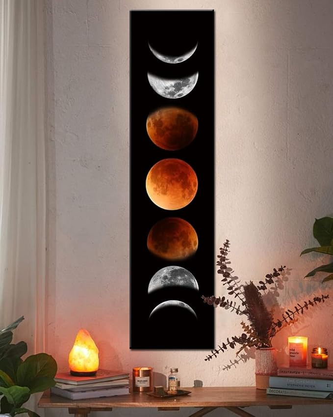 Ohhvvow Moon Phase Wall Art Painting, 47L x 11.8W Black and Tawny Modern by Ohhvvow
