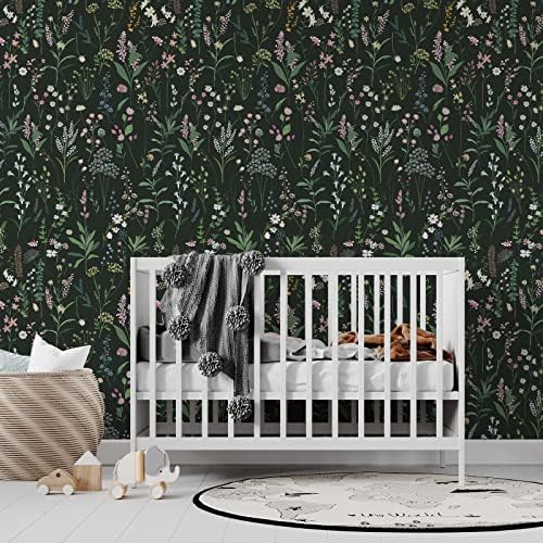 JiffDiff Dark Green Botanical Floral Peel and Stick Wallpaper, 17.3" x 118" - Image 3