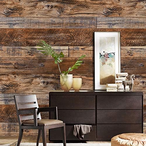 WENMER 17.71" x 118" Brown Wood Wallpaper Peel and Stick Shiplap Self Adhesive - Image 2