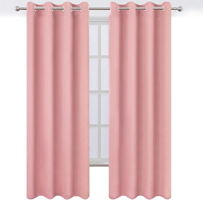 LEMOMO Blackout Curtains 52 x 90 Inch Long Pink Curtains Set of 2 Panels Room - Image 2