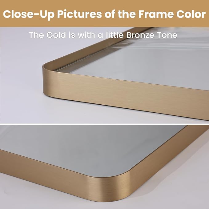 LOAAO 55”X30” Gold Bathroom Mirror, Rounded Rectangle Gold Frame Mirror - Image 3