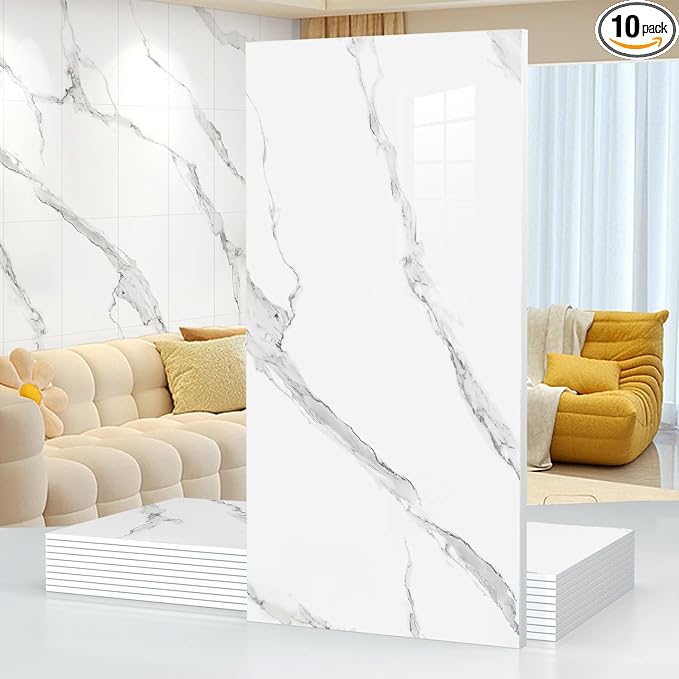 10pcs Thick Marble Peel and Stick Waterproof Wall Panels, Heat-Resistant by Chejiaye