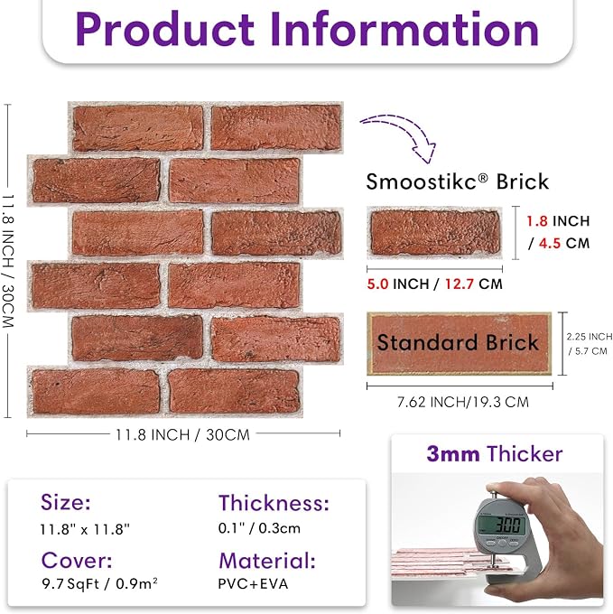 3D Faux Brick Wall Panels Peel and Stick, Small Brick-Look Textured Wall Sticker - Image 6