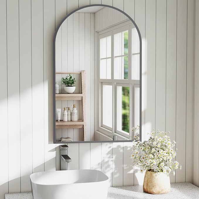 DUMOS Black Metal Arch Vanity Rounded Rectangle Bathroom Mirrors by DumosLifestyle