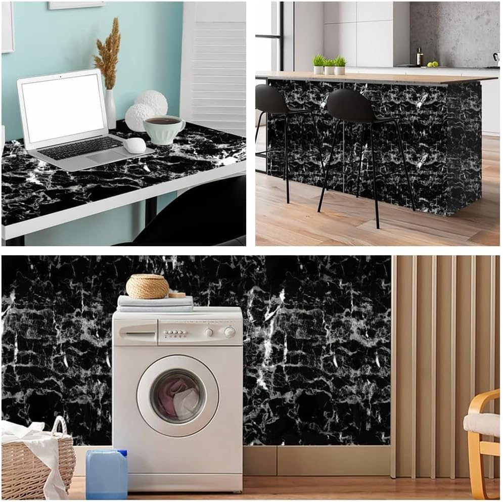 Arthome Black Marble Contact Paper, Peel and Stick Black Paper, Self Adhesive - Image 2