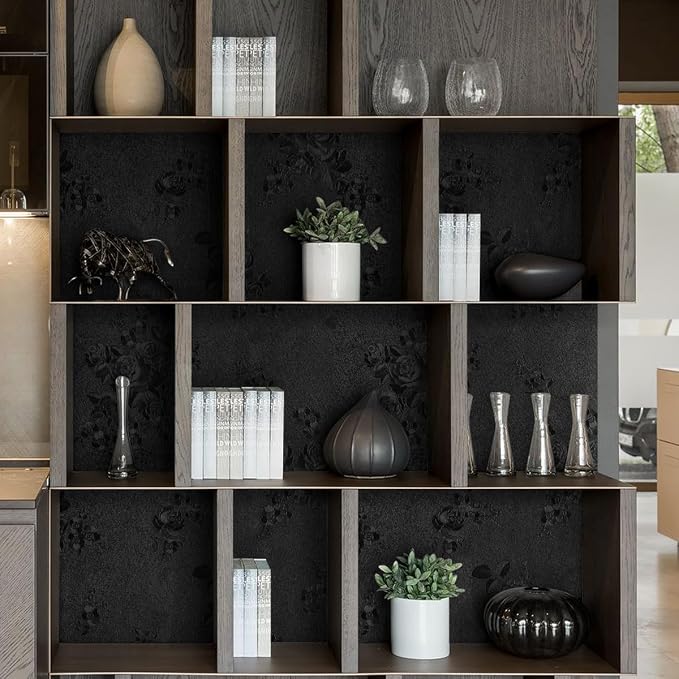 Black Peel and Stick Wallpaper Floral Black Wallpaper 17.7inch x 118.1inch - Image 7