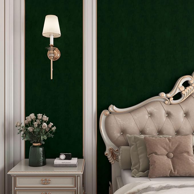 Yenhome 24"X200 Green Felt Wallpaper Peel and Stick Textured Vintage Wallpaper - Image 2