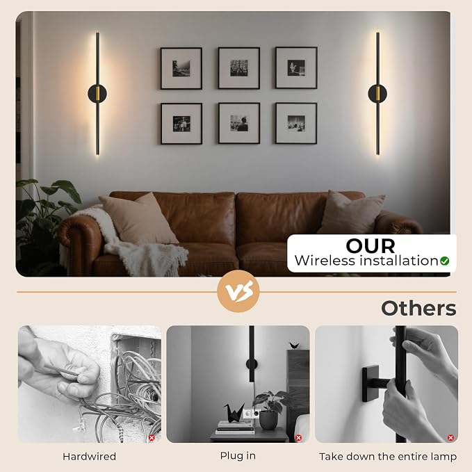 GvvooHome 28.3" Battery Operated Wall Sconces Set of 2, 360°Rotation - Image 3