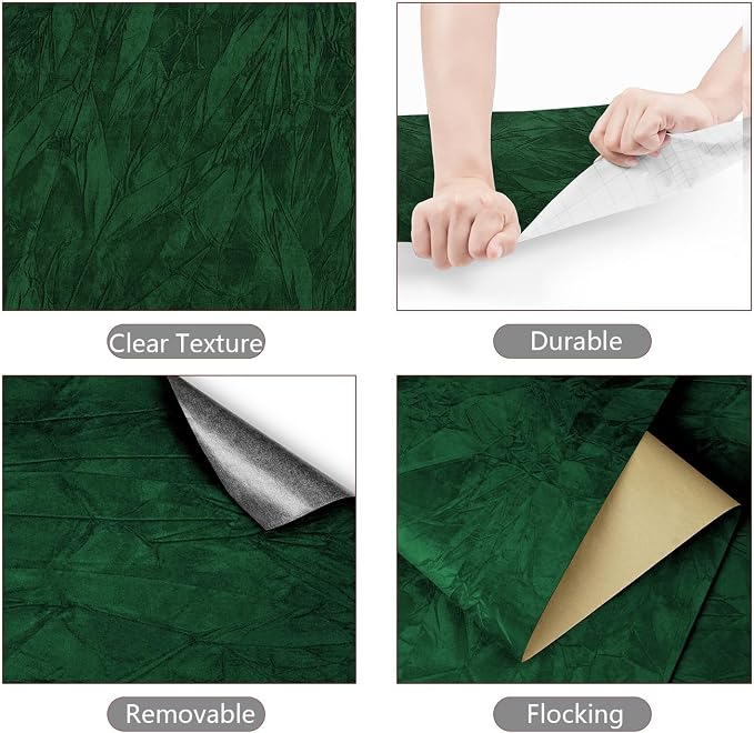YENHOME Self Adhesive Green Felt Fabric Wallpaper Peel and Stick 30"X200" Green - Image 5