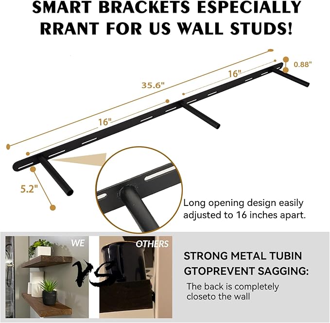 BGMG Wood Floating Shelves for Wall 60 inch Set of 2, Dark Walnut Floating - Image 5