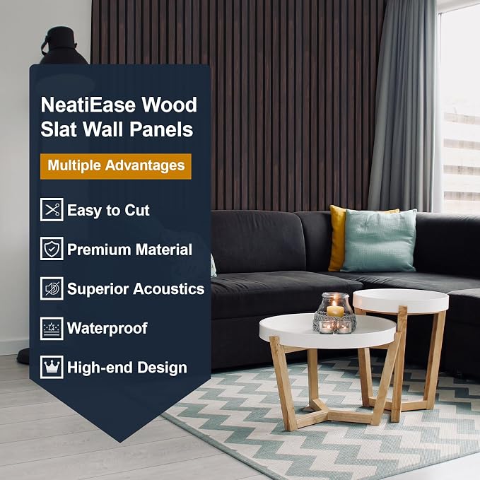 NeatiEase Wood Panels for Wall, 4-Piece 94.5" x 11" Soundproof Wood Slat Wall - Image 4