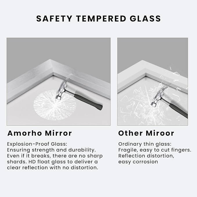 Amorho 48X36 Inch Bathroom Mirror Silver, Thick Metal Framed Wall Mirrors - Image 5