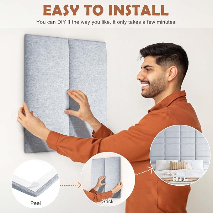 IFNOW Upholstered Wall Mounted Headboard, 3D Soundproof Wall Panels Peel and - Image 4